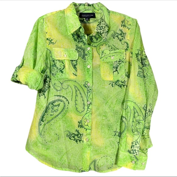 Jones New York Green Button Down Shirt with Notched Collar - Picture 5 of 5